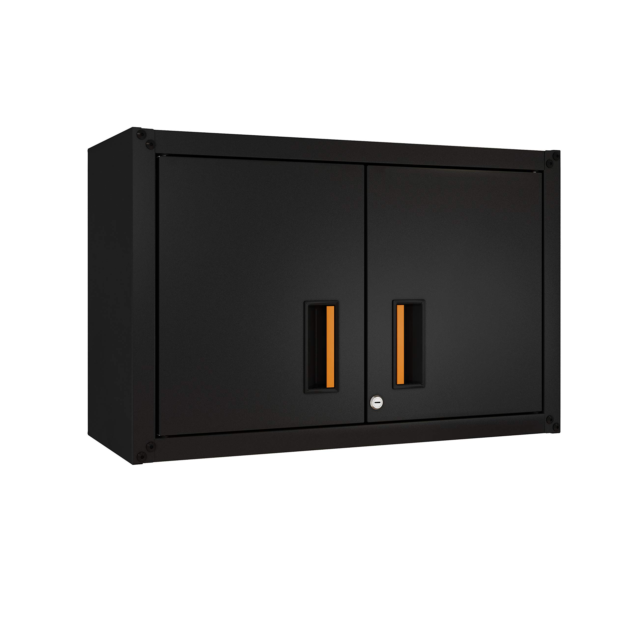 Wall Mount Garage Storage Cabinet - Lockable 2-Door Steel Metal Cabinet with 44 lbs Shelf Capacity & Removable Shelves | Ready-to-Assemble Floating Shelf for Garage Organization | Perfect for Tools, Sports Gear & Household Storage (Black)