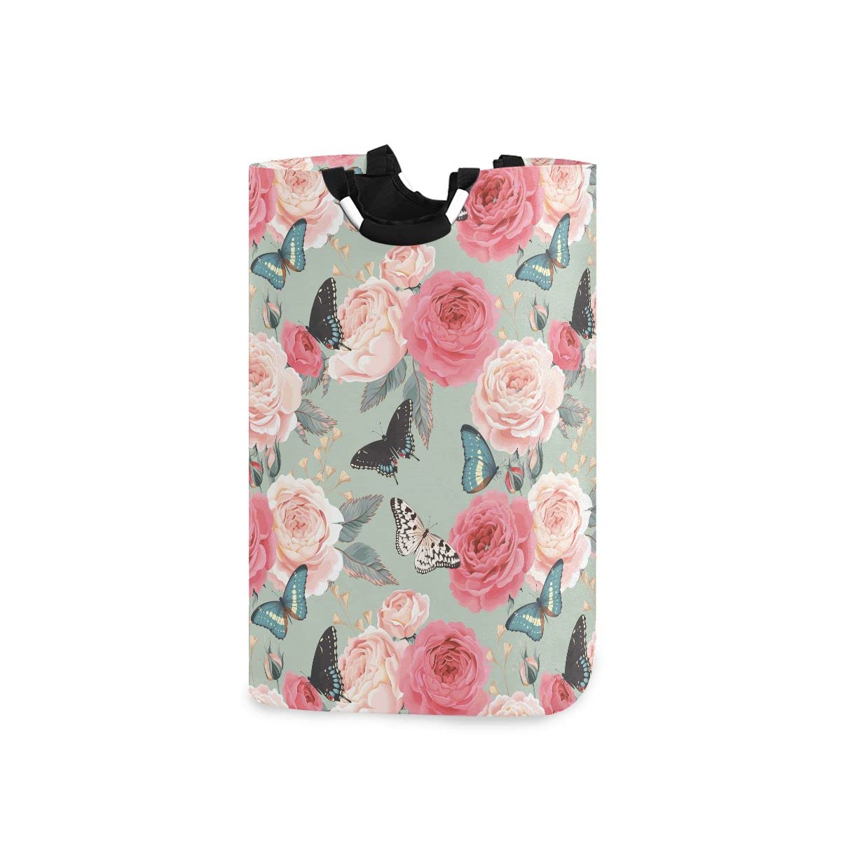 Foldable Laundry Basket with Handles - Peony Roses & Butterfly Design Collapsible Clothes Hamper for Bathroom Storage, Laundry Room Organization - Perfect for College Dorm, RV Travel & Home Decor