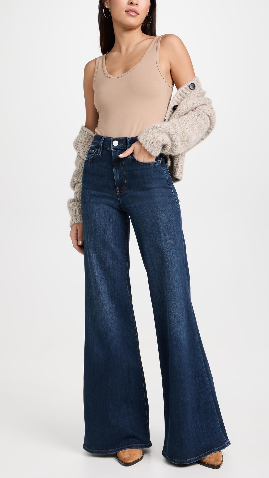 FRAME Women's Le Palazzo High-Rise Flare Jeans - Stretch Denim Pants for Casual & Office Wear