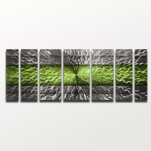 Modern Abstract Green Metal Wall Art Panels - Contemporary Metal Wall Sculpture for Home Décor - Rhythmic Energy in Black, Green & Silver - Perfect for Living Room, Bedroom & Office Wall Decor