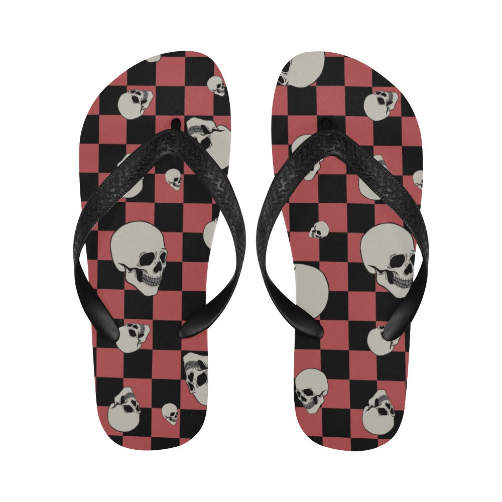 Checkers and Skulls Pattern Flip Flops - Stylish Comfortable Summer Sandals for Men & Women - Perfect for Beach, Pool, and Casual Outings