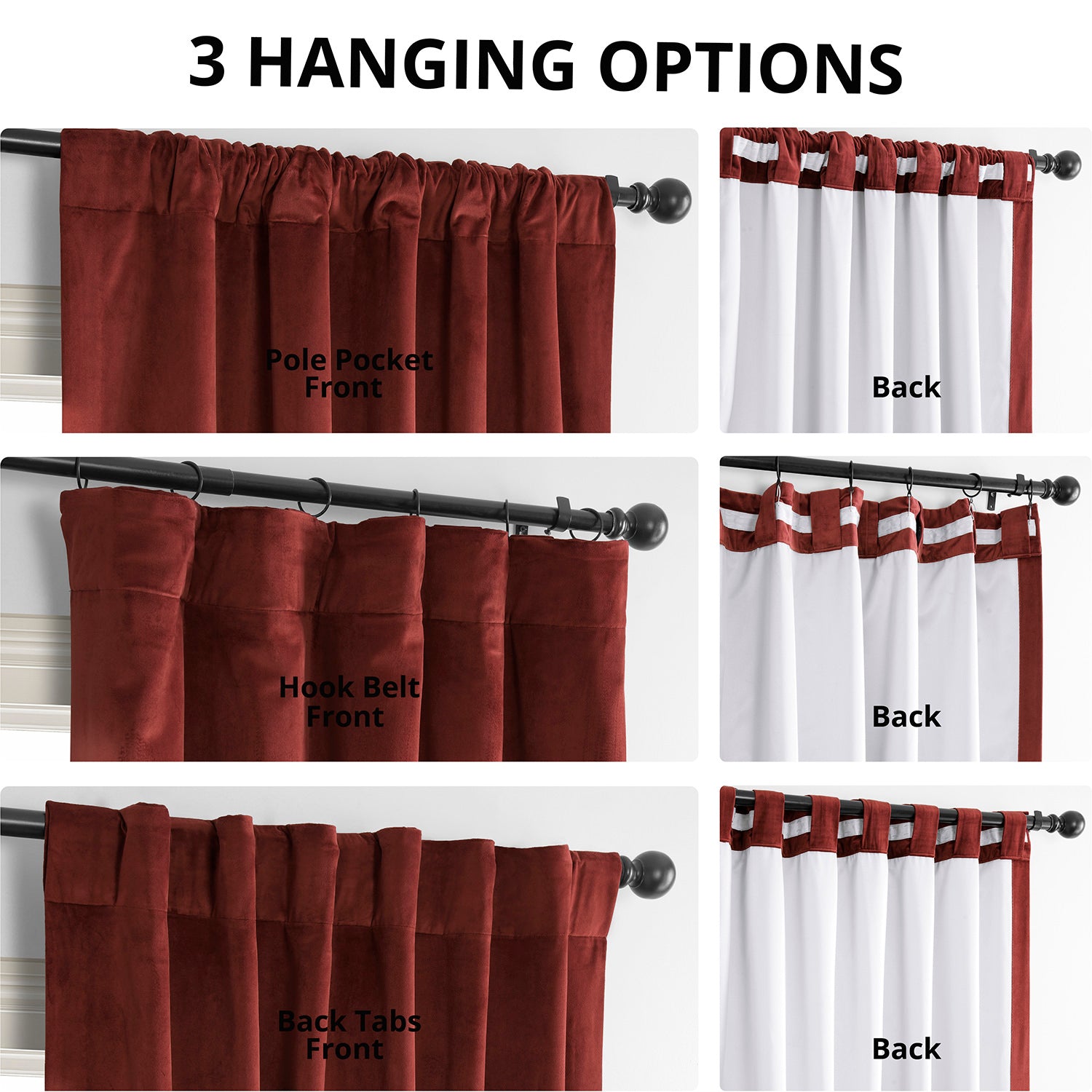 Premium Blackout Curtains - Crimson Rust Signature Velvet for Bedroom & Living Room - Noise Reducing & Thermal Insulated Window Drapes for Better Sleep & Privacy