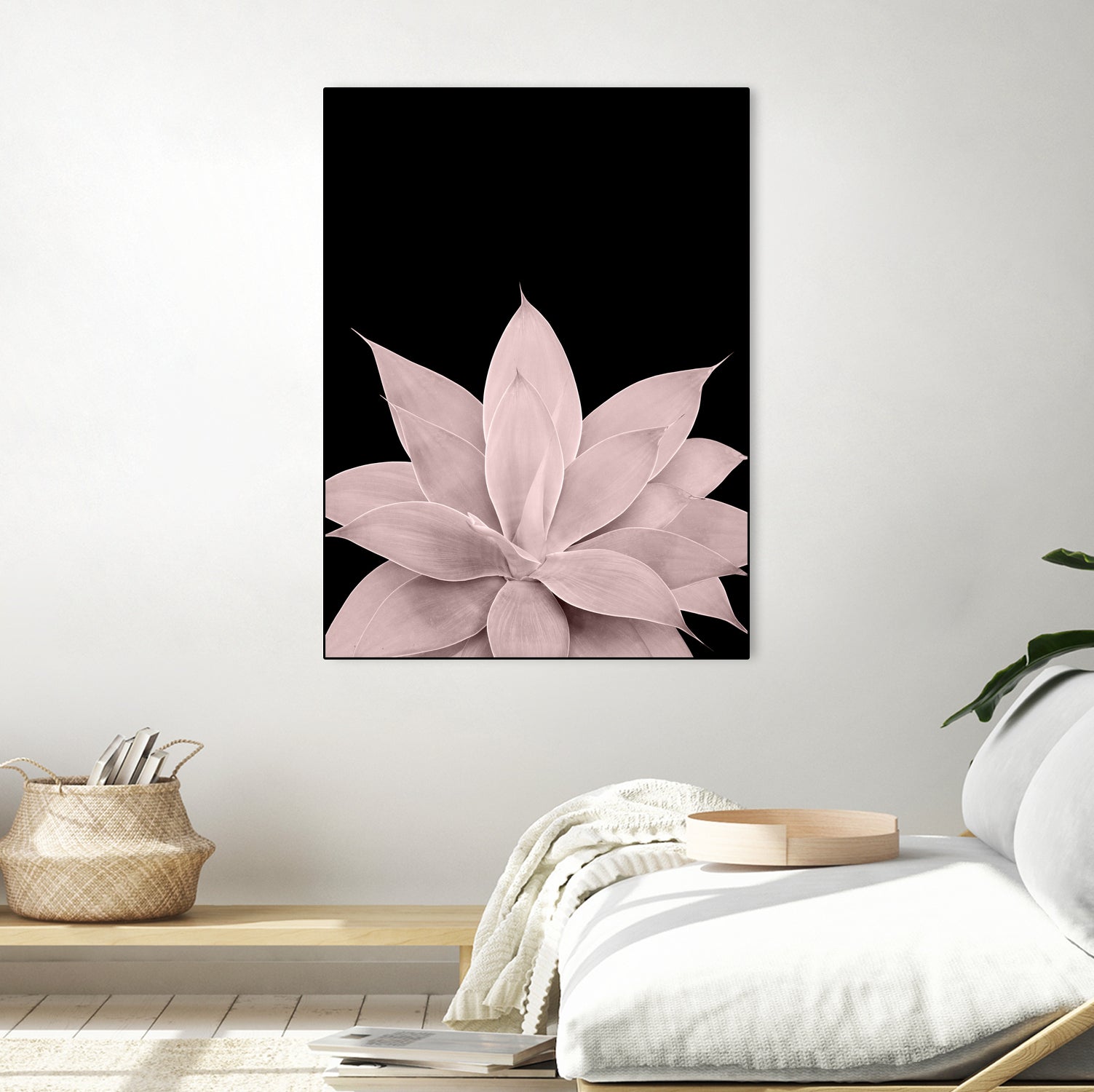 Blush Agave on Black Canvas - Tropical Wall Art Decor for Home, Office & Living Room - Modern Botanical Print for Stylish Interiors