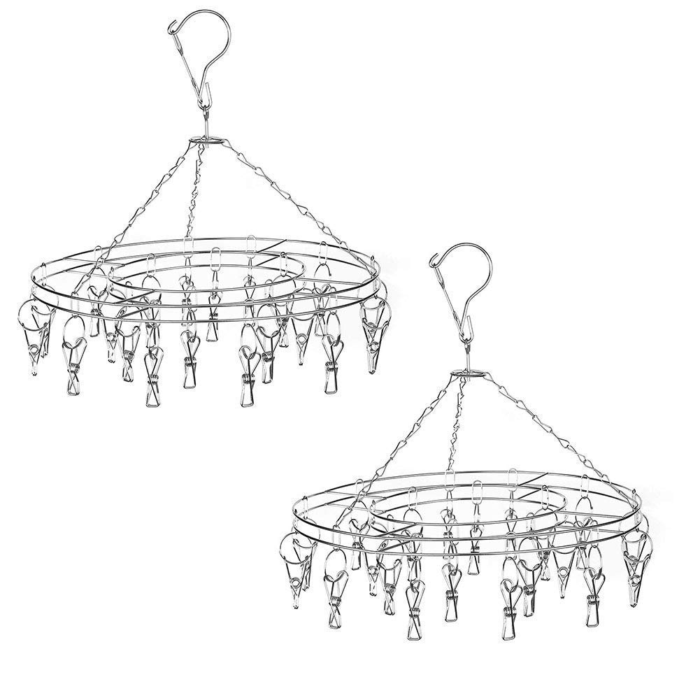 XYSQWZ 2-Pack Round Drip Hanger for Drying Socks, Towels & Underwear - Includes 20 Metal Clothespins | Space-Saving Laundry Organizer for Bathroom, Balcony & Small Apartments