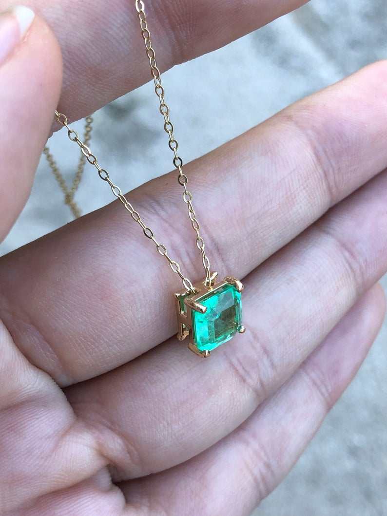 2.50 Carat Solitaire Square Colombian Emerald Slider Necklace in 14K Gold - Elegant Jewelry for Women, Perfect for Weddings, Anniversaries & Special Occasions