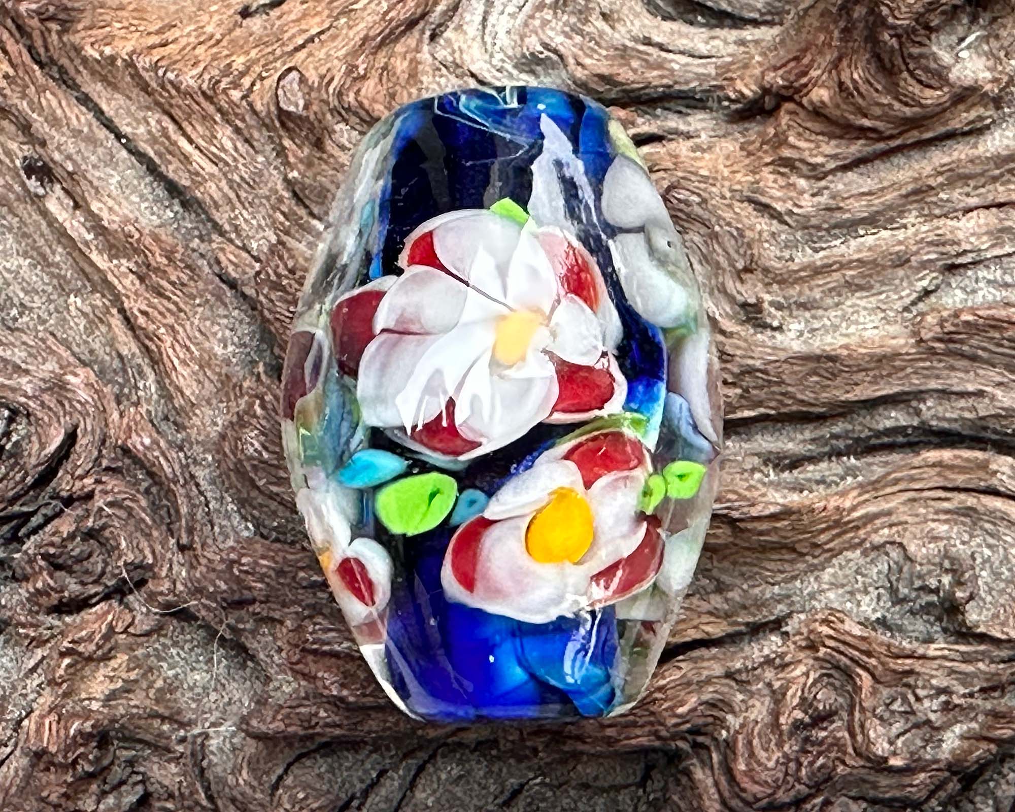 Handmade Blue Floral Lampwork Glass Focal Bead for Jewelry Making - DIY Necklace, Bracelet & Earrings Design - Perfect for Crafting, Gifts & Boho Style Accessories