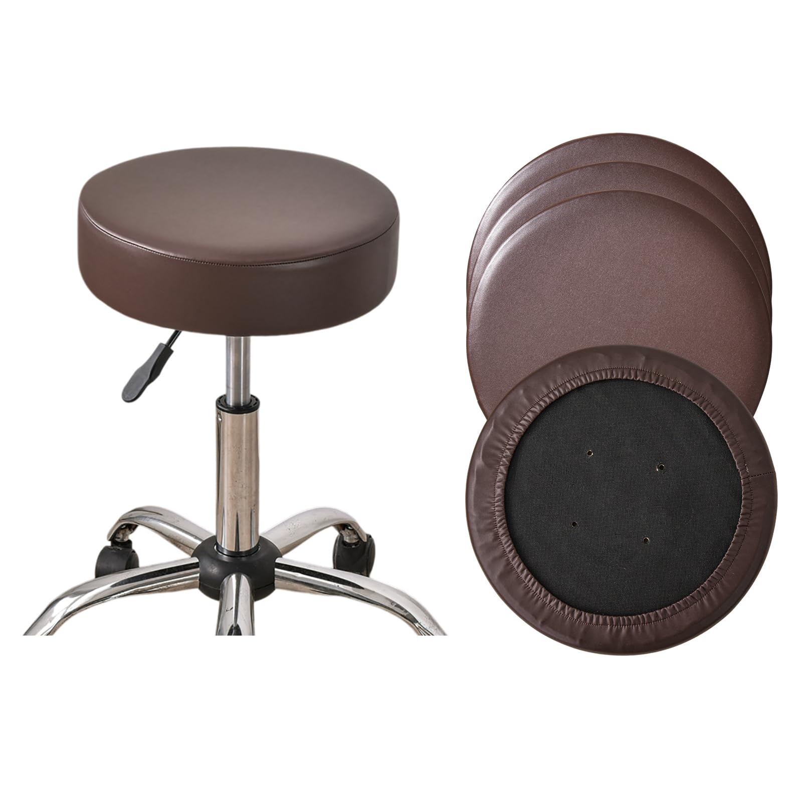 HAOYONG Waterproof PU Leather Bar Stool Covers Set of 4 - Stretchable Round Seat Cushion Covers with Non-Slip Bottom for Kitchen, Dining Room & Bar Counter - Perfect for Home Decor, Restaurant Use and Coffee Shop Seating