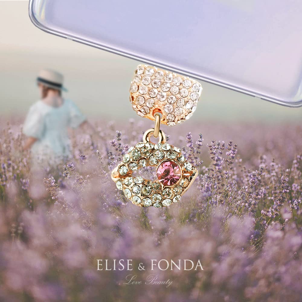 ELISE & FONDA TP176 Crystal Anti-Dust USB-C Plug - White Lip Charm for iPhone 15/16 & Android Phones (Samsung/OnePlus/Xiaomi/Oppo) | Stylish Dust Protection & Phone Accessory for Daily Use, Travel & Office