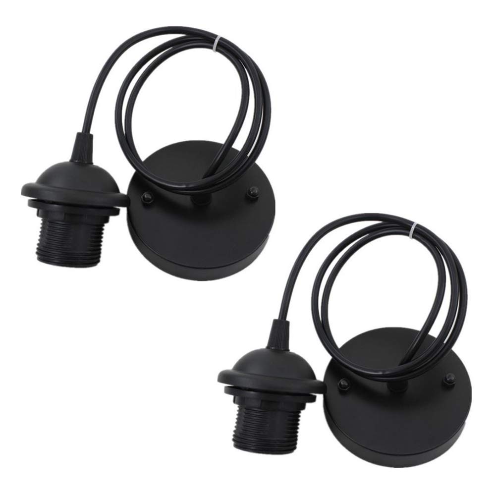 Vintage Industrial Ceiling Light Fixture - Black E26 Pendant Lamp Holder with Ceiling Rose - Modern Retro Lighting Kit (Pack of 2) for Living Room, Bedroom or Cafe Decor