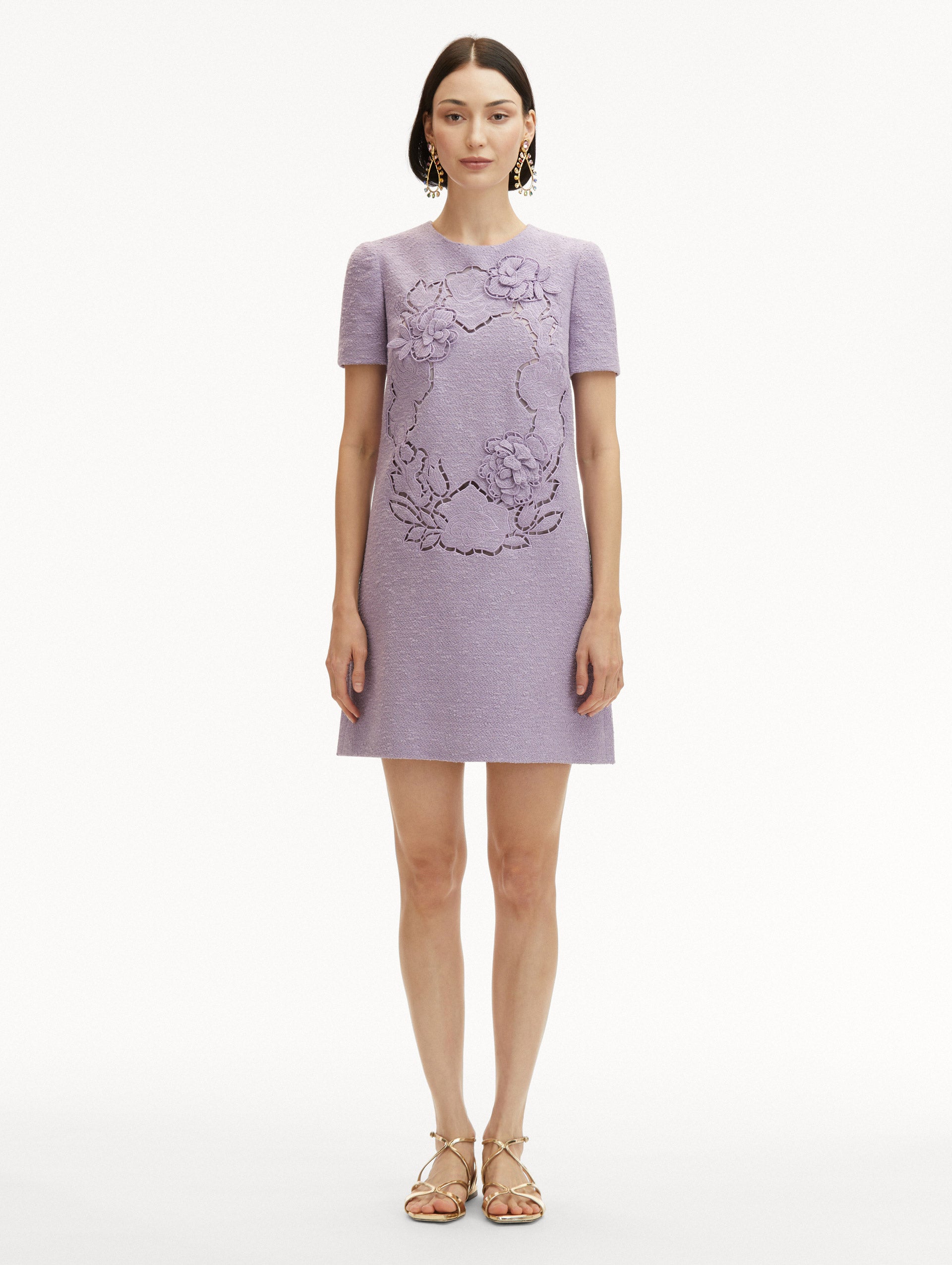 English Rose Cutout Tweed Shift Dress - Vintage Floral Print Women's Dress for Office, Party & Special Occasions