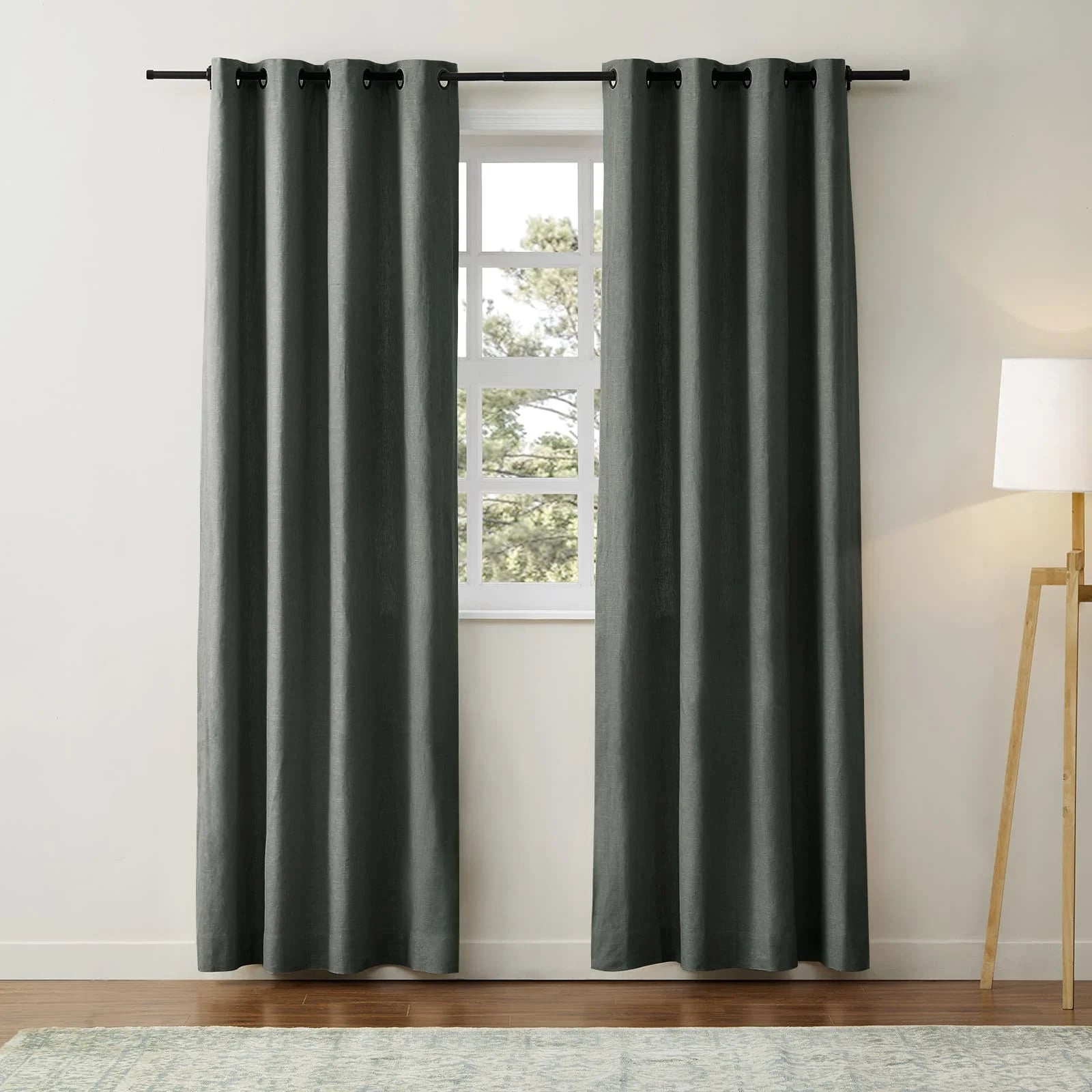 Luxury Linen Cotton Grommet Curtains for Living Room & Bedroom - Blackout Drapes with Metal Rings, Home Decor Window Treatments (52x84 Inch)