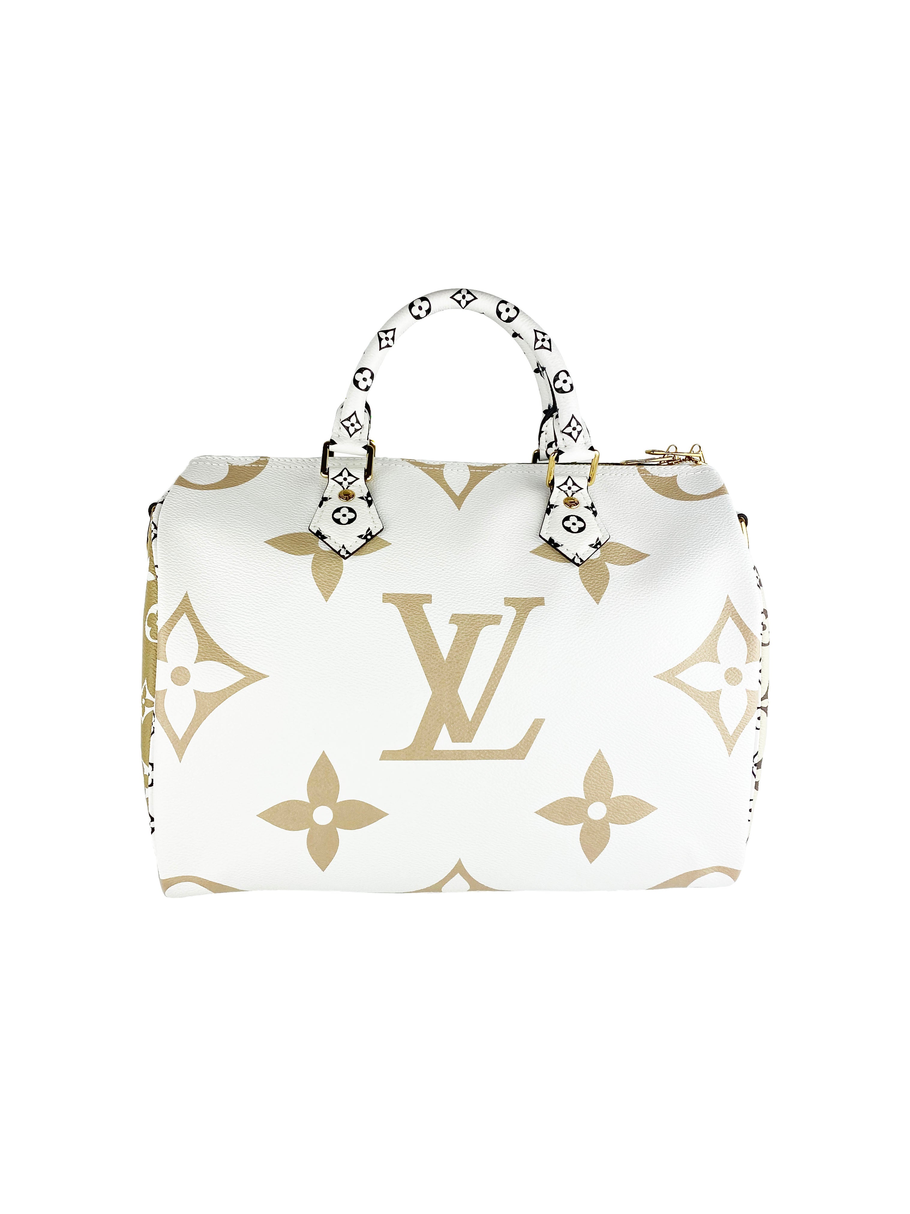 Authentic Louis Vuitton Speedy 30 Handbag in White & Khaki - Perfect for Work, Travel & Everyday Luxury Fashion Accessory
