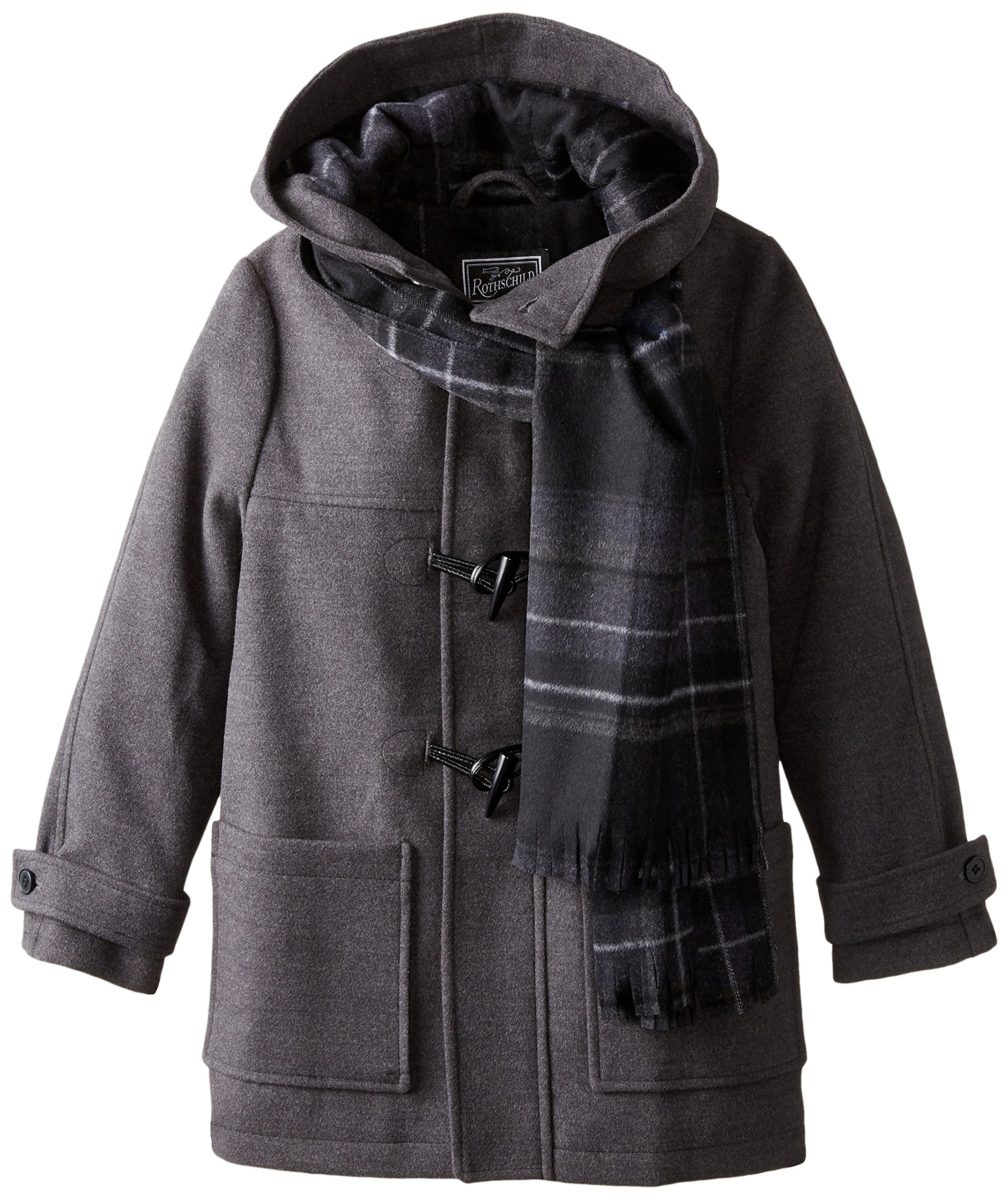 Rothschild Big Boys' Faux Wool Toggle Coat with Scarf - Warm Winter Outerwear for Kids, Stylish Cold Weather Jacket for School & Outdoor Activities