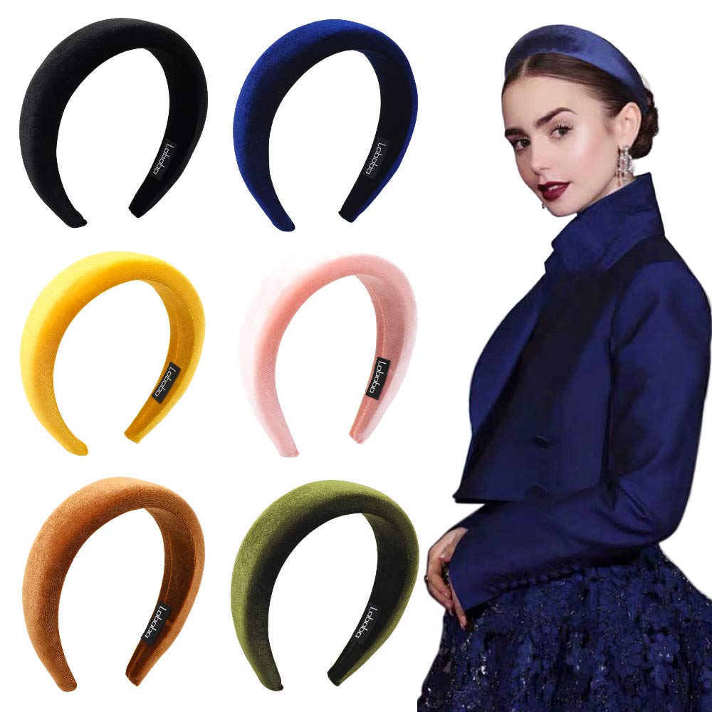6 Pack Velvet Padded Headbands for Women - Soft Wide Hair Bands for Yoga, Running, Gym, Makeup & Face Washing | Boho Vintage Fashion Hair Accessories