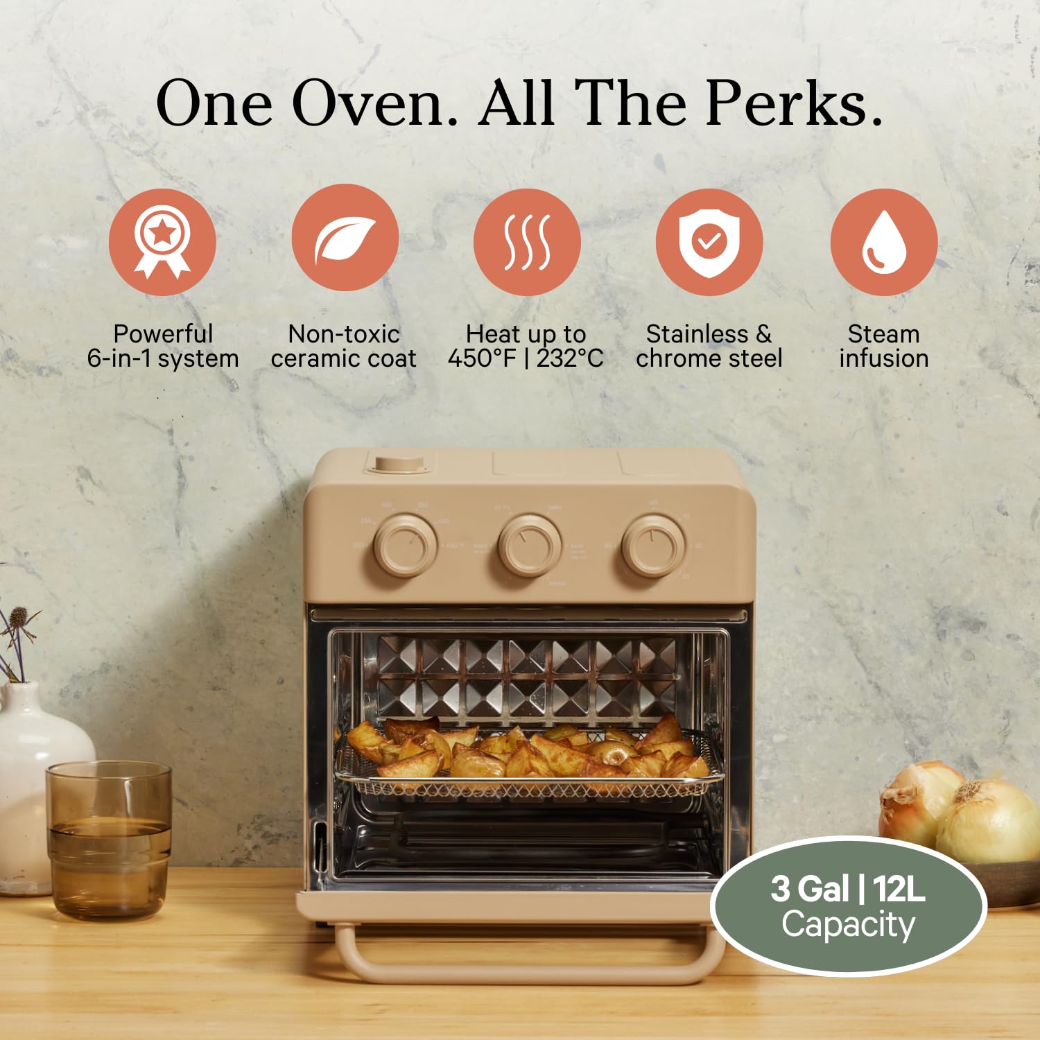 Our Place Wonder Oven - 6-in-1 Air Fryer Toaster Oven with Steam Infusion Technology | Compact Countertop Convection Oven for Air Frying, Baking, Roasting, Toasting & Reheating | Fast Preheat & Energy Efficient | Perfect for Small Kitchens, Apartments, Dorms & RV Cooking