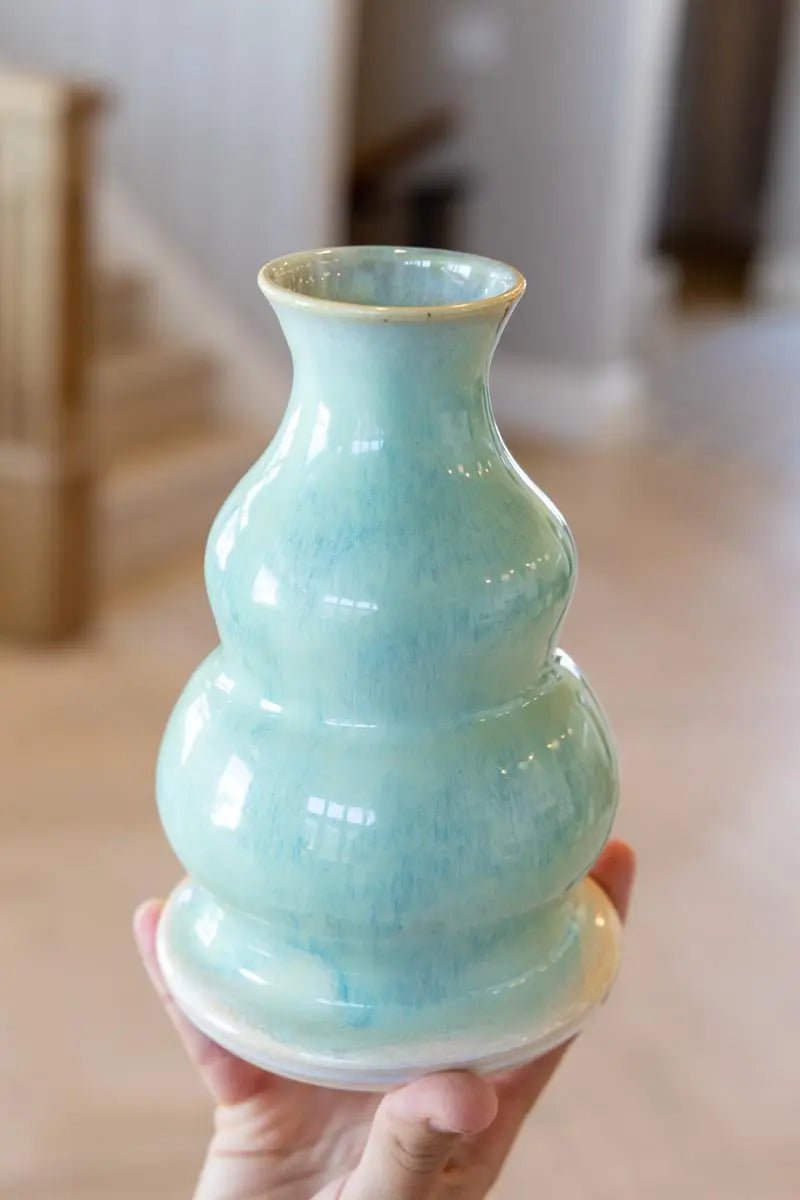 Medium Decorative Stoneware Pot in Cream & Turquoise Sage - Handcrafted Ceramic Planter for Succulents, Herbs & Home Décor | Perfect for Indoor Plants, Kitchen Herbs & Boho Style Home Decorating