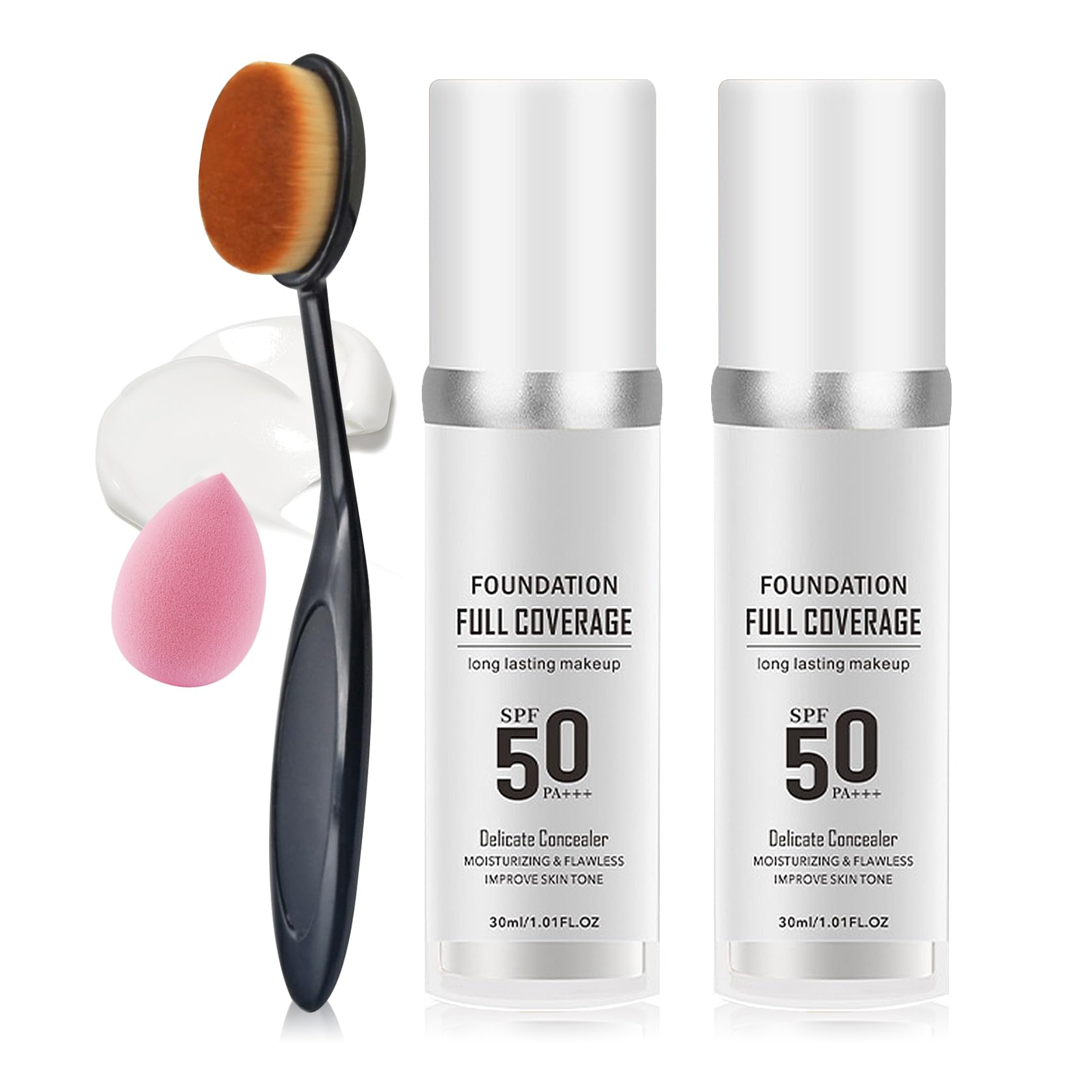 2PCS Color Changing Liquid Foundation Makeup Set - Full Coverage, Oil Control & Moisturizing - Waterproof Matte Concealer with Brush & Sponge - Perfect for Daily Wear, Party & Photography Makeup