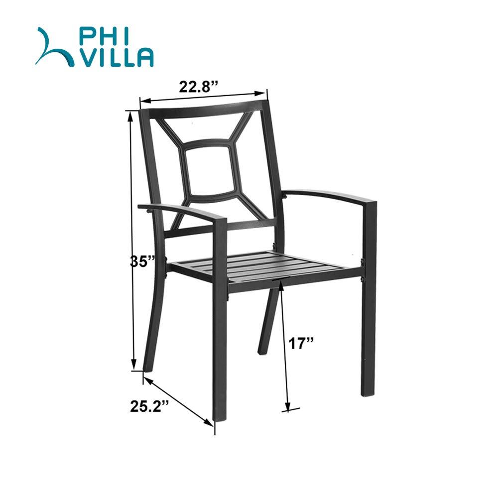 PHI VILLA 5-Piece Outdoor Dining Set with Geometric Stamped Round Table & Stackable Chairs - Perfect for Patio, Garden, and Backyard Entertaining