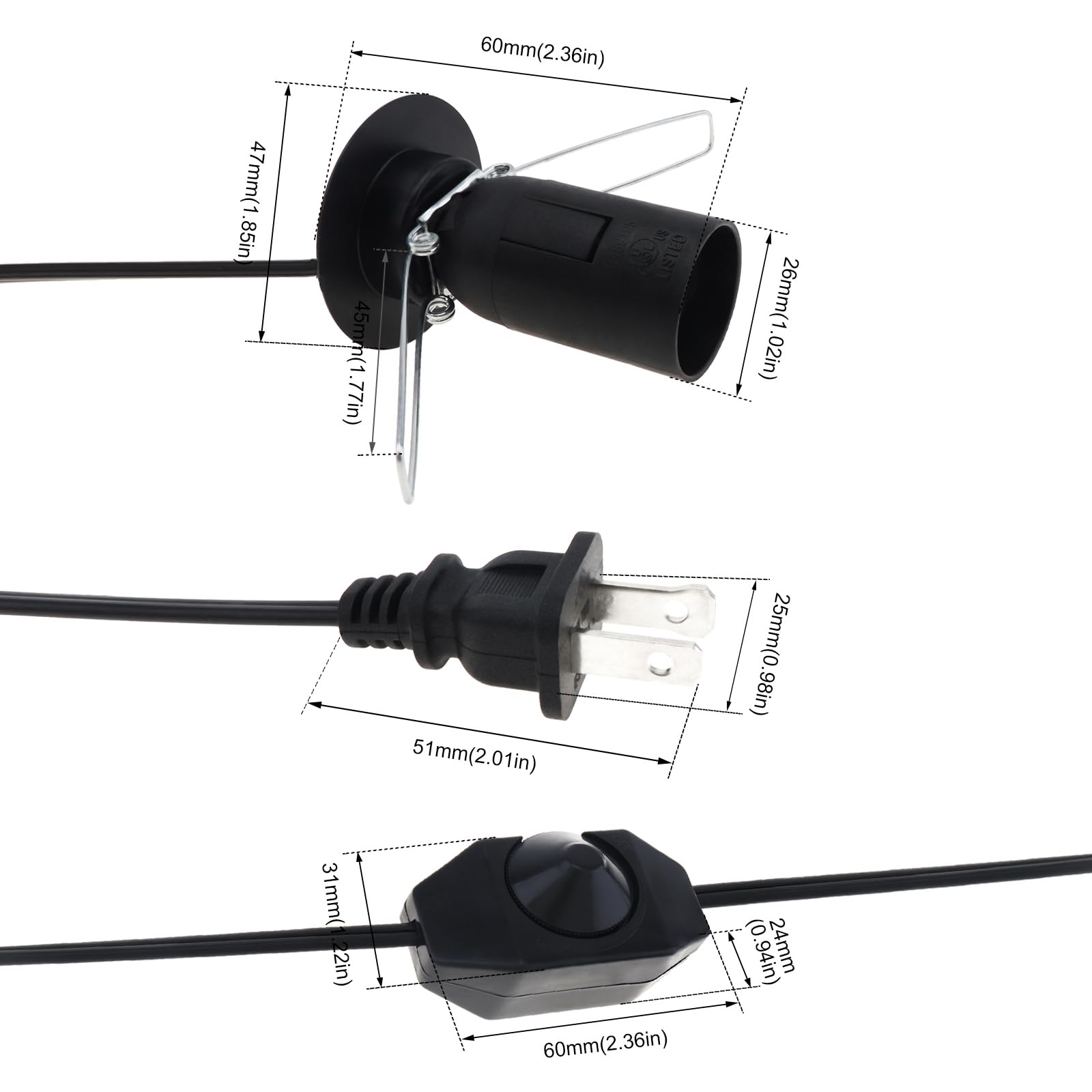 RTNLTI Himalayan Salt Lamp Cord Replacement - 6ft with Dimmer Switch & E12 Socket - 110V US Standard - Perfect for Night Lights, Meditation, and Relaxation Spaces