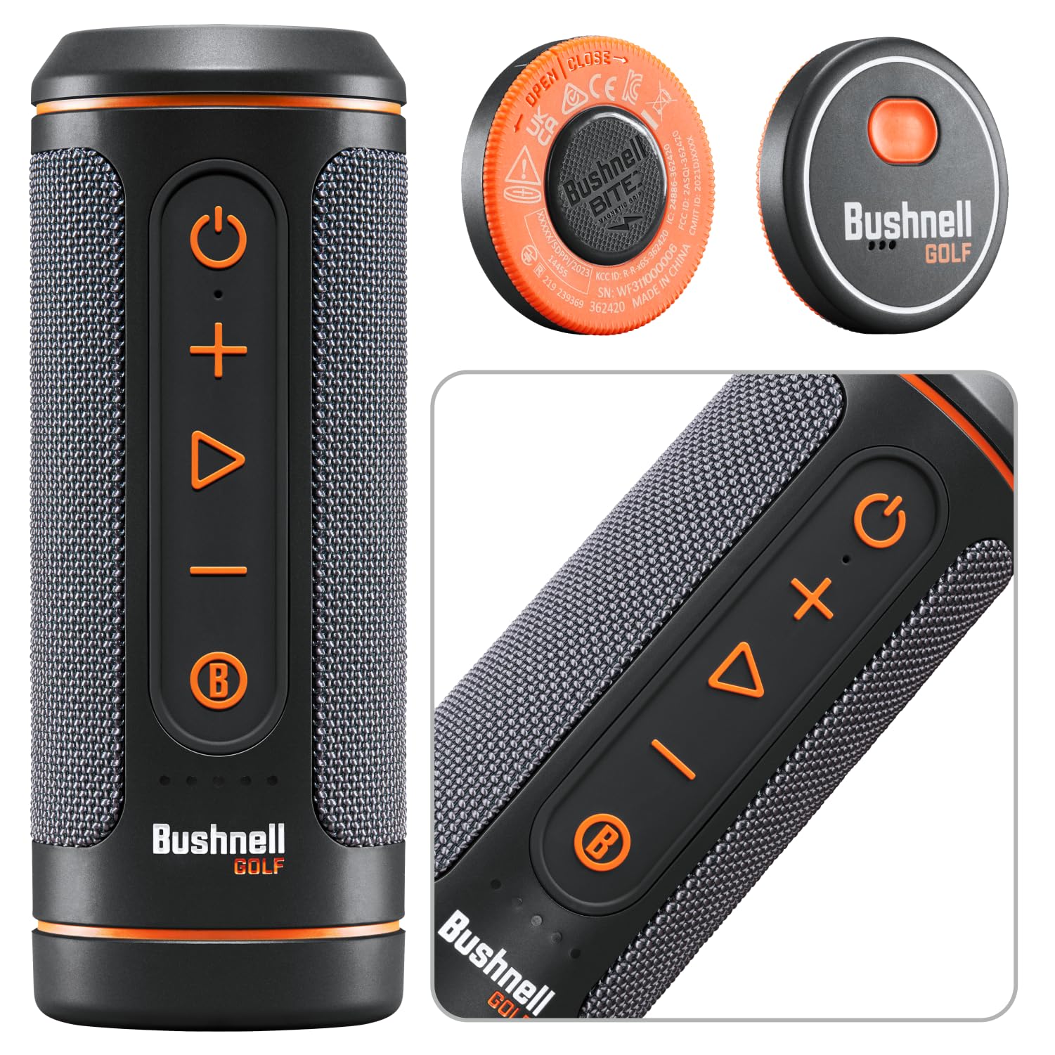 Bushnell Wingman 2 GPS Golf Speaker with Wireless Bluetooth, Black Earbuds & Wall/Car Charger Bundle - Portable Audio for Golfers, Travel & Outdoor Activities