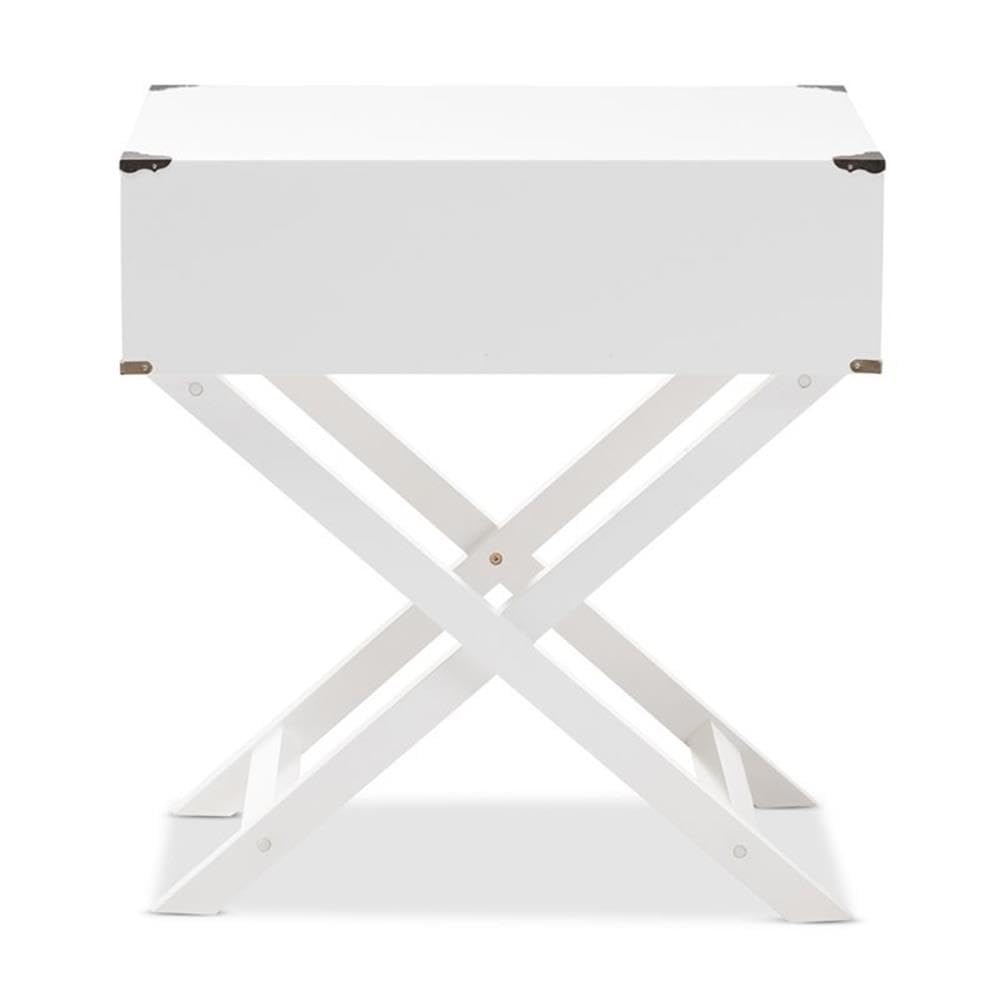 BOWERY HILL White Nightstand with 1 Drawer - Compact Bedside Table for Small Spaces, Bedroom Furniture for Storage & Organization