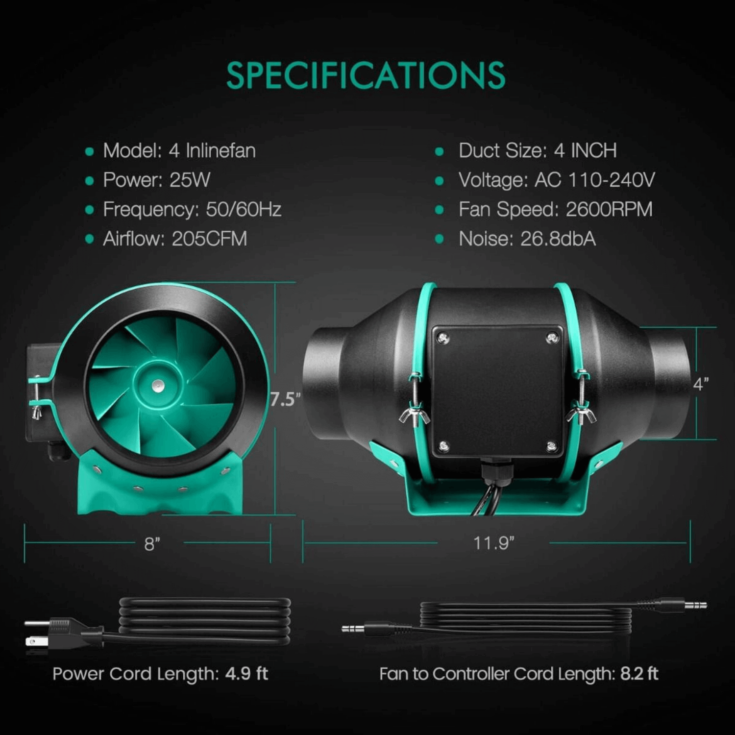Mars Hydro 4 Inch Inline Duct Fan & Carbon Filter Combo Kit with Digital Temperature Humidity Controller - for Indoor Grow Tents, Hydroponics, Ventilation & Air Purification