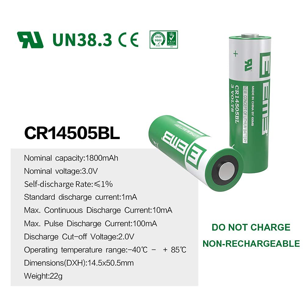 4X EEMB AA 3V Lithium Battery Non-Rechargeable 3V CR14505 1800mAh Single-Use Li-MnO₂ Battery - UL Certified (DO NOT Charge) for Security Cameras, Digital Thermometers, WiFi Oil Tank Gauges, Smoke Detectors & Medical Devices