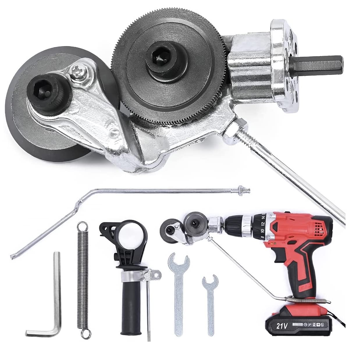 2 Pack Metal Nibbler Drill Attachment - Electric Drill Plate Cutter & Power Drill Shears with Wrench | Double Head Sheet Metal Cutter for Iron, White Sheet, Copper (U-2) | Perfect for HVAC, Auto Repair & DIY Metalworking Projects