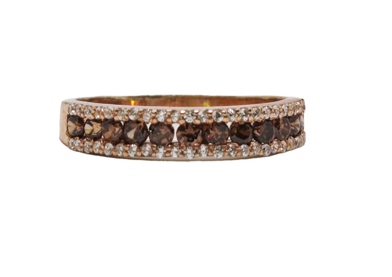 1.5Ct Simulated Brown & White Diamond Wedding Anniversary Band Ring - 14K Rose Gold Plated, Elegant Stackable Ring for Women, Perfect for Anniversary Gifts, Valentine's Day & Special Occasions