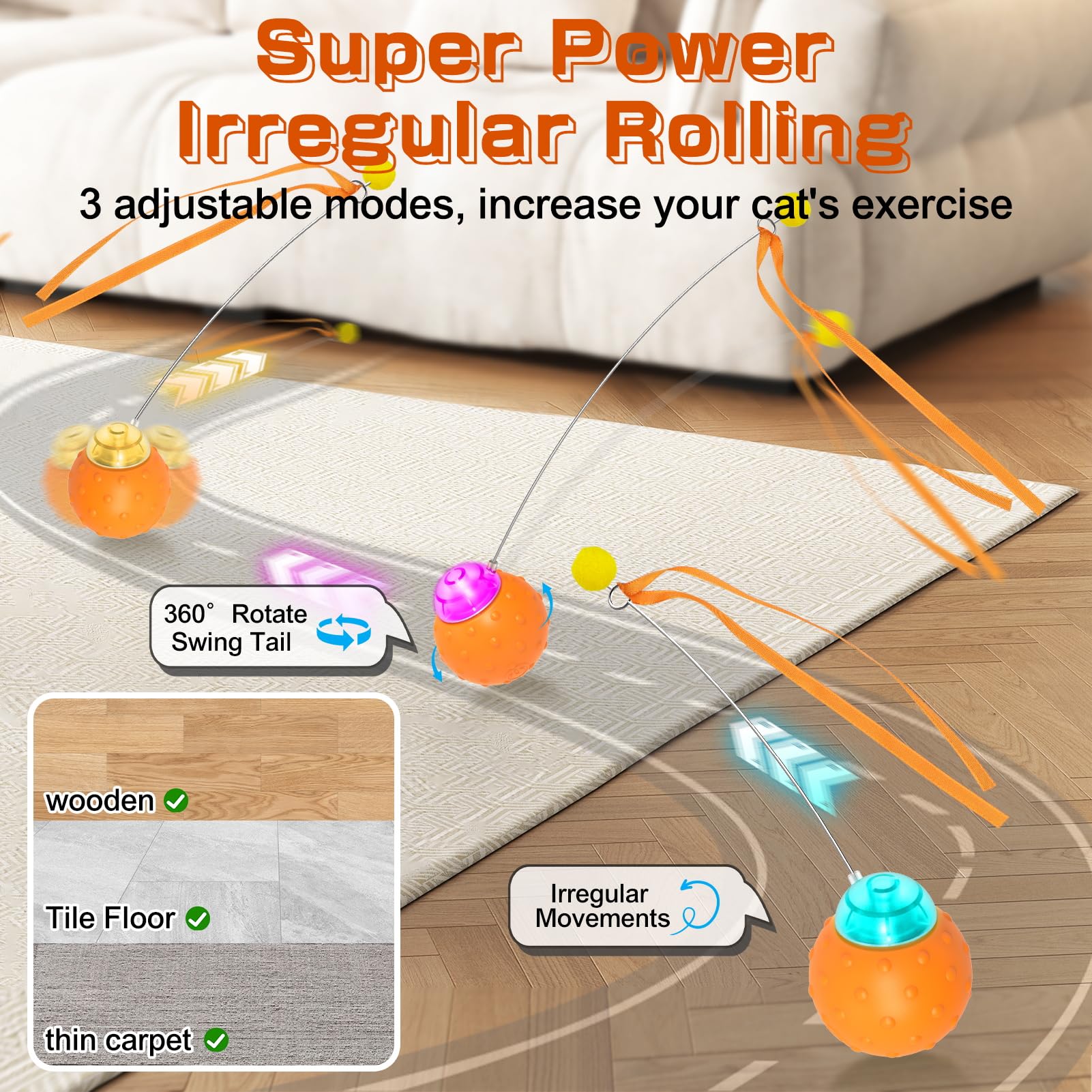 Interactive Cat Toy Ball with Chirping Bird - Touch Activated, Automatic Rolling & Rechargeable Self-Play Kitten Toy for Indoor Cats - Perfect for Playtime, Exercise & Boredom Relief
