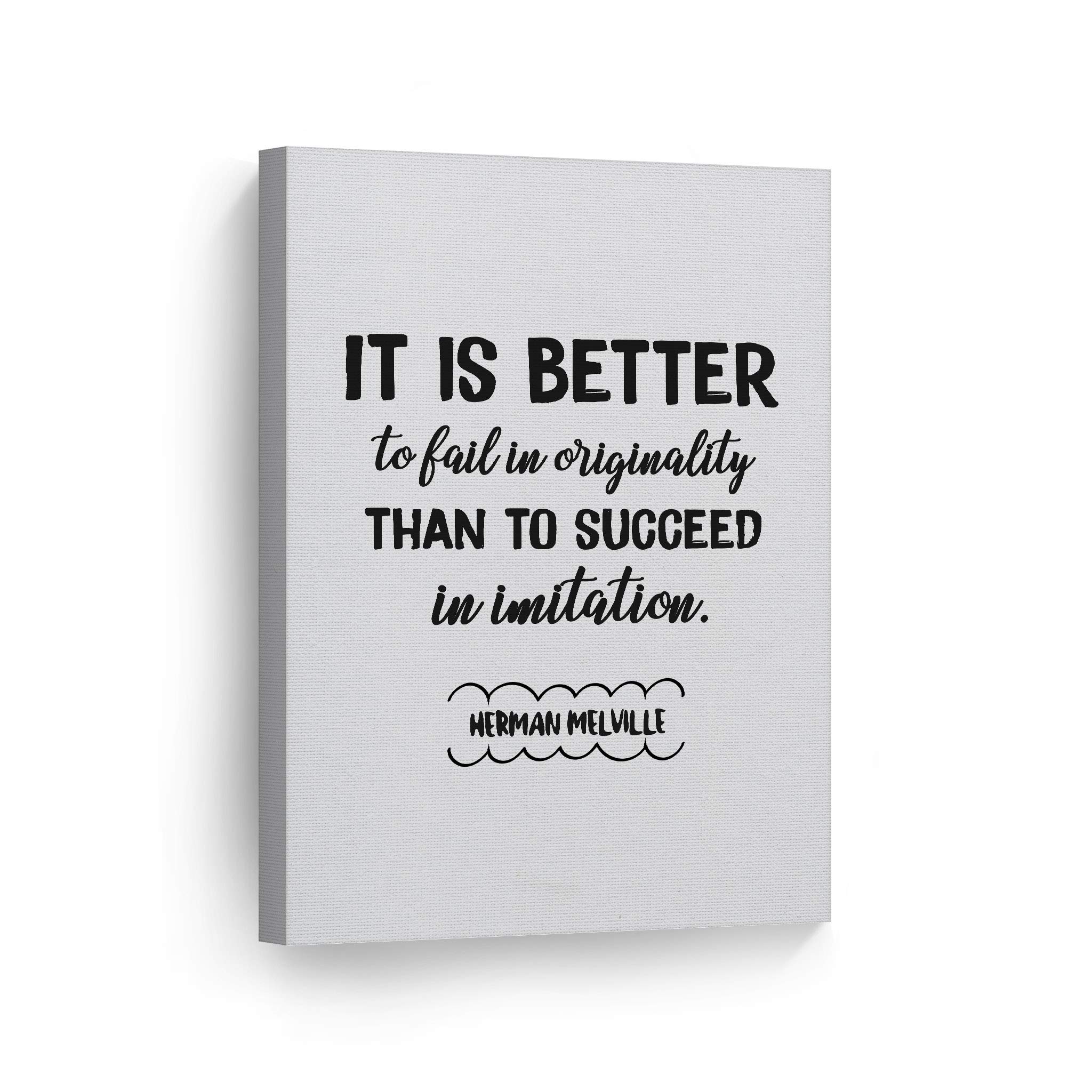 Smile Art Design Original Quote Canvas Print - 'Better to Fail in Originality Than Succeed in Imitation' - 12x8 Inch Glam Wall Art for Bathroom, Women's Dorm, Bedroom & Living Room Decor - Ready to Hang | Motivational Home & Office Wall Decor