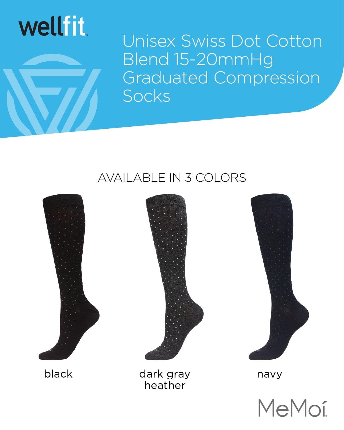 MeMoi Unisex Swiss Dot Cotton Blend 15-20mmHg Graduated Compression Socks for Circulation & Travel - Comfortable Support Socks for Running, Nursing & Long Flights