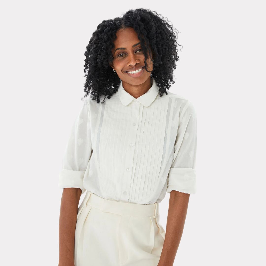 Anette Tuxedo Shirt for Women - Elegant Cream Heart Coupe Blouse | Formal Office Wear & Special Occasion Outfit
