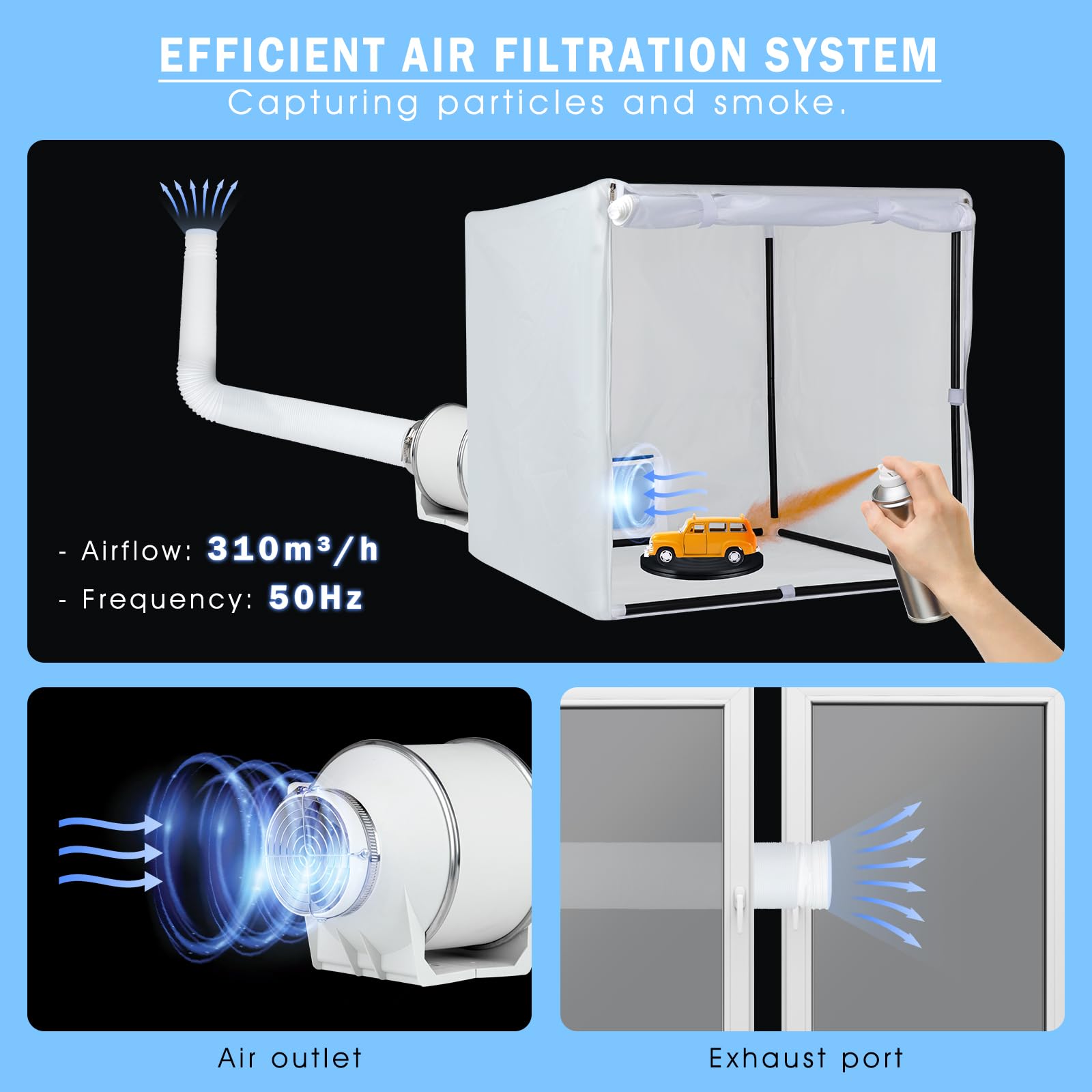 Siebwin 30x30x30 Inch Airbrush Spray Booth Kit - Powerful Duct Fan, Filter Hose & Turntable for Model Painting, Crafts, Nail Art & Miniature Projects | Perfect for Hobbyists & DIY Enthusiasts