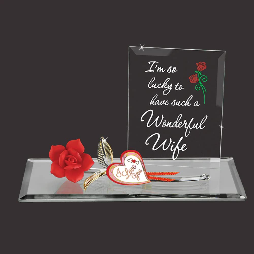Glass Baron Red Rose Figurine - Elegant Home Decor Gift for Wife, Anniversary, Wedding, Valentine's Day | Perfect for Display in Living Room, Bedroom, or Office Desk