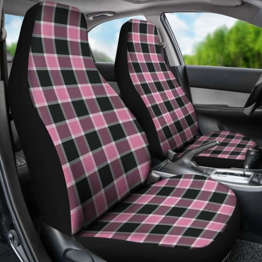 Blush Rose Pink Plaid Check Car Seat Covers - Universal Fit for Cars, Trucks & SUVs - Soft & Durable Protection - Perfect for Daily Commute, Road Trips & Family Travel