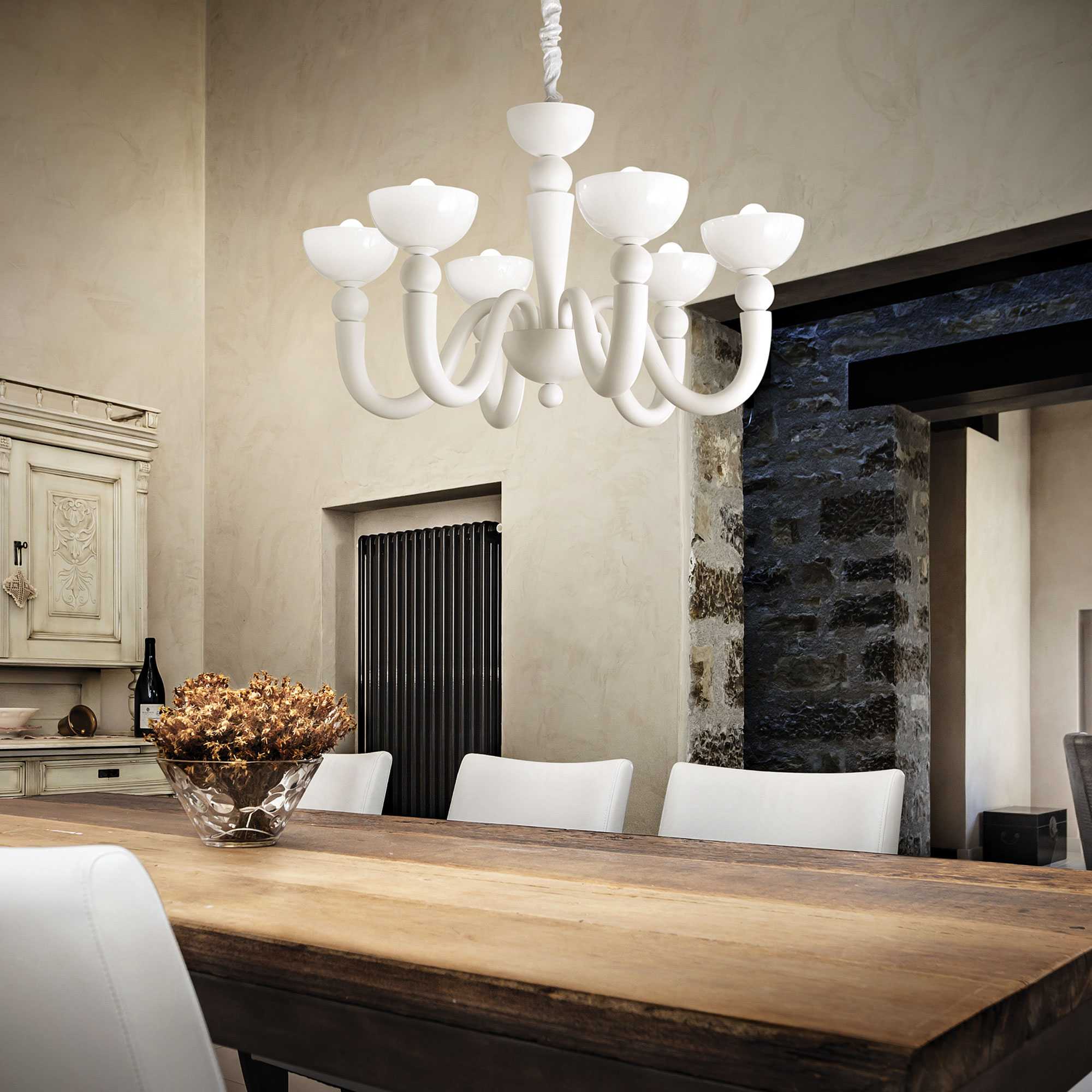 Bon Centre Light 6/8Lt White Finish - Elegant Ceiling Fixture for Living Room, Bedroom & Dining Area