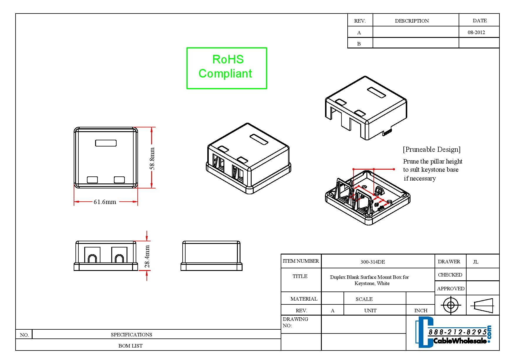 8 Port Keystone Jack Surface Mount Box - White, Network Wall Plate for Cat5e/Cat6 Ethernet, Home Theater & Security System Installation - Ideal for Office, Home & Data Center Cable Management