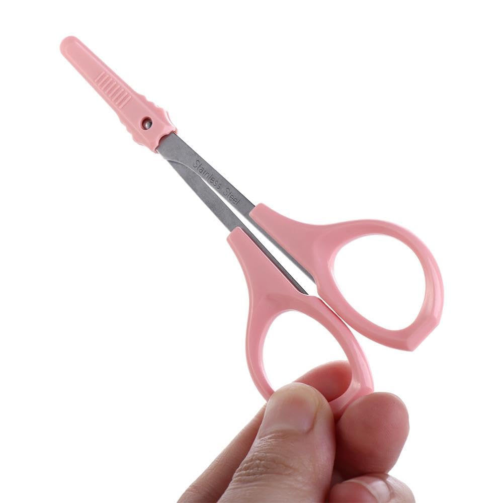 **Stainless Steel Curved & Straight Craft Scissors - Round Tip Nose Hair & Eyebrow Trimming Scissors, Beauty & Grooming Tool (Pink) - Perfect for DIY, Salon, and Personal Care**