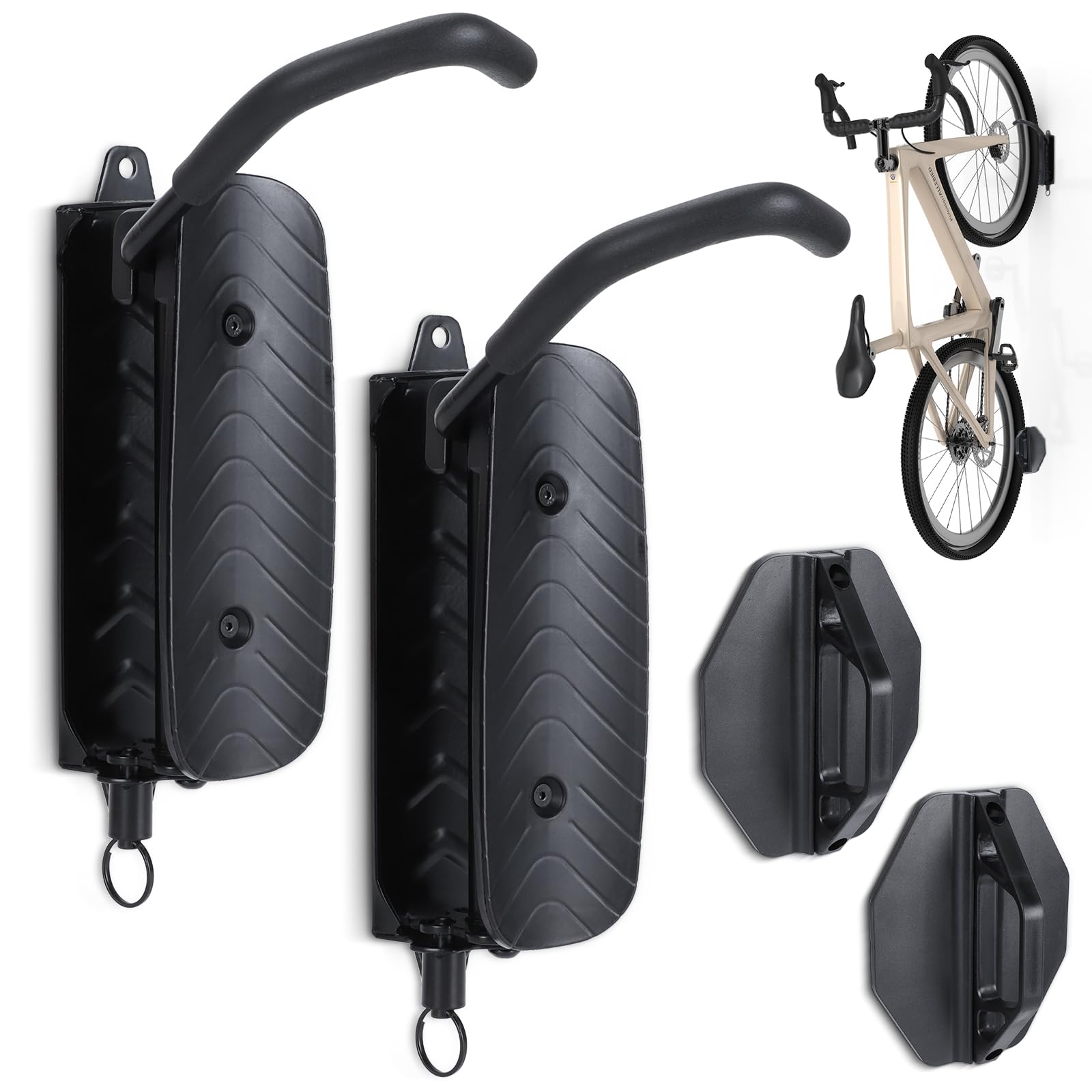 2 Pack Heavy Duty Swivel Bike Wall Mount - Space Saving Vertical Bike Hanger for Garage & Home - Holds Up to 66 lbs - Sturdy Wall Mounted Bike Rack for Road, Mountain & Kids Bikes - Perfect for Small Spaces & Bike Storage Organization (Black)