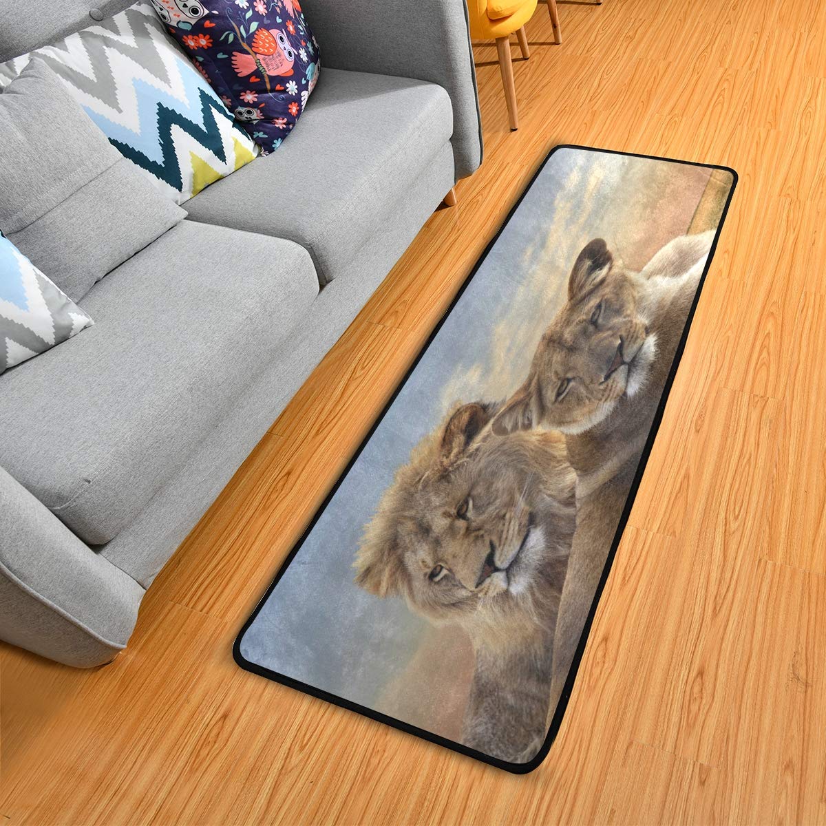 ALAZA African Lion Sunset Sky Collection Non-Slip Area Rug 2' x 6' - Soft Floor Mat for Living Room, Bedroom, Kitchen Decor | Perfect for Home, Office & Dorm