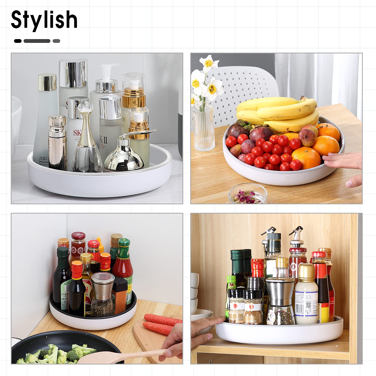 LAMY 10-Inch Lazy Susan Turntable Organizer - 360° Rotating Storage Solution for Kitchen Cabinets, Refrigerator, Pantry & Bathroom - Space Saving Organizer for Spices, Cosmetics & Dining Table Essentials - Durable Grey Plastic for Home & Office Use