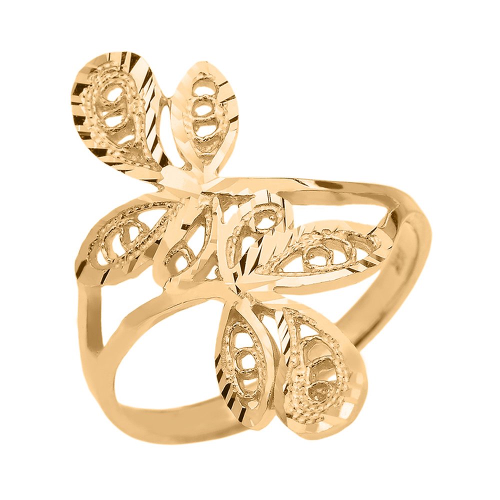 Elegant 14K Yellow Gold Four Leaf Clover Filigree Ring for Women - Modern & Contemporary Jewelry Gift for Her - Perfect for Weddings, Anniversaries & Special Occasions