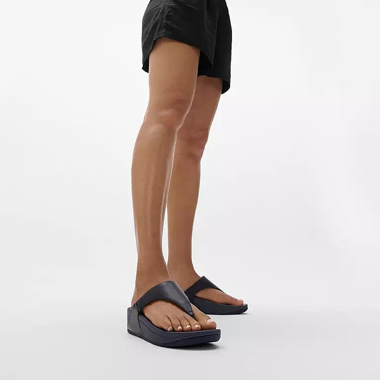 FitFlop Lulu Leather Sandals for Women - Comfortable Slide Sandals in Deepest Blue | Perfect for Beach, Vacation & Summer Walking