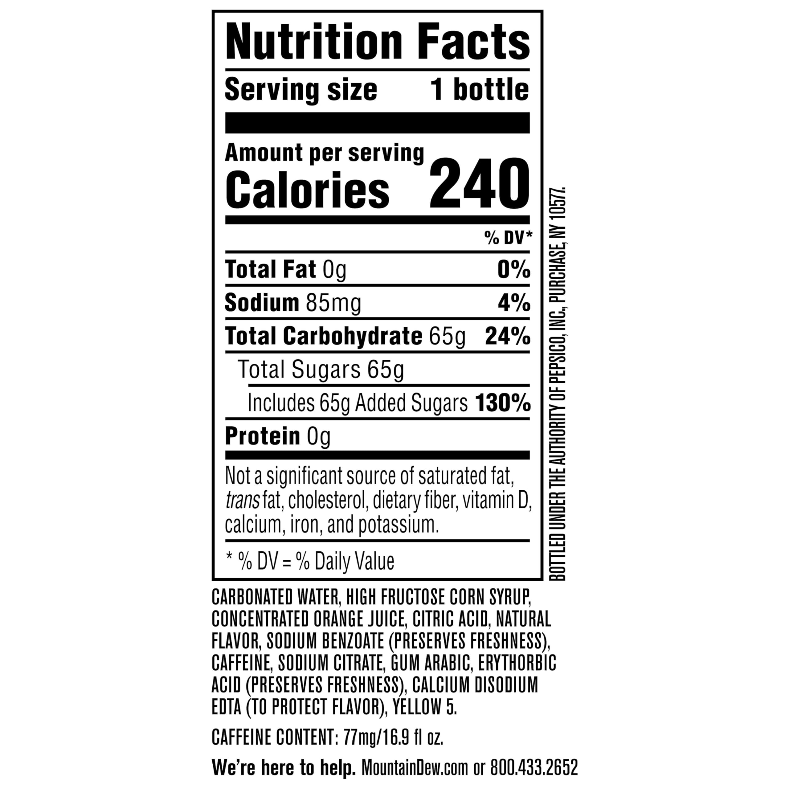 Mountain Dew Citrus Soda - 6 Pack of 16.9 Fl Oz Bottles - Refreshing Energy Drink for Gaming, Sports & Outdoor Activities