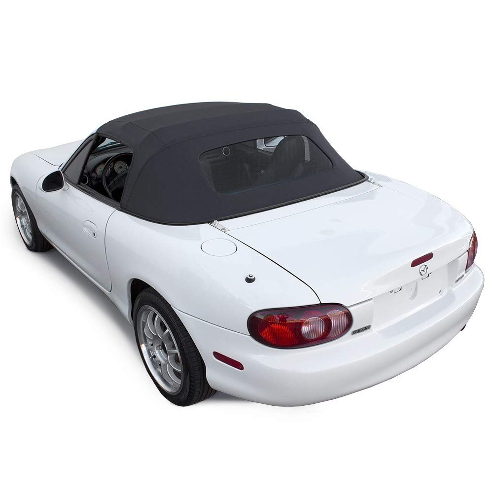 1990-2005 Mazda Miata Convertible Top Replacement - One-Piece Non-Zippered Vinyl Cabrio Top with Heated Glass Window (Black) | Perfect for Road Trips & Summer Driving