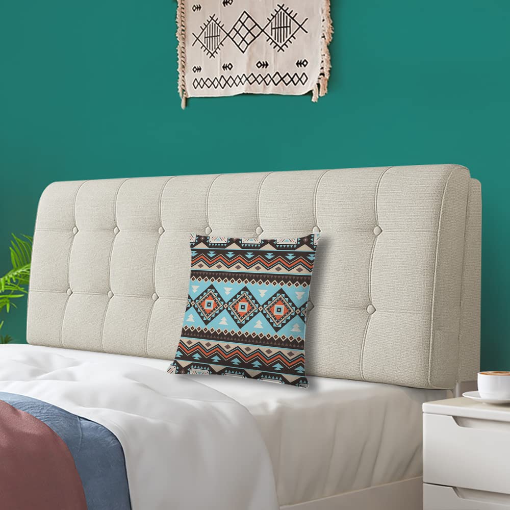 Aztec African Ethnic Square Throw Pillow Covers 18x18 Inch - Decorative Tribal Cushion Cases for Sofa, Couch & Bed - Boho Home Decor & Living Room Accent