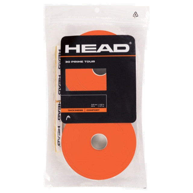 Head Prime Tour Overgrip Tennis Racket Grip Tape - 30 Pack, Orange - Perfect for Tennis Players, Badminton & Racquetball - Improves Comfort & Sweat Absorption