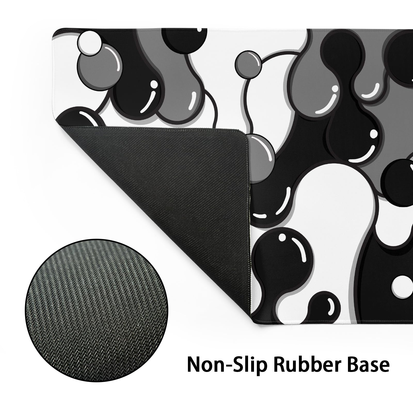 Black White Grey Anime Geometric Japanese Extended Desk Mat - XL Non-Slip Rubber Base Mouse Pad 80x30cm (31.5×11.8 Inch) with Stitched Edge for Gaming, Office & Home Use - Perfect for PC, Laptop & Desktop Workspace