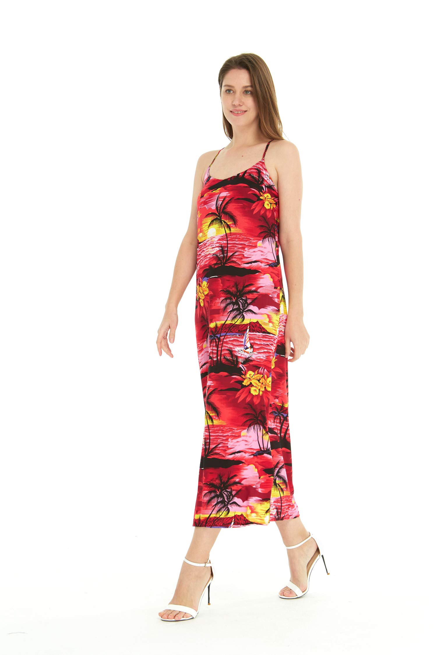 Women's Hawaiian Luau Sunset Blue Maxi Sweetheart Dress - Floral Print Beach Party Dress for Summer Vacation, Tropical Getaway & Boho Festival Outfit